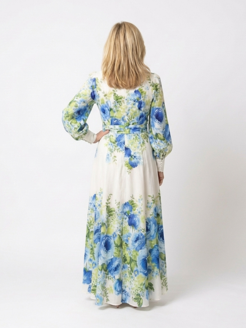 Dorvelli | Women's Maxi Dress – Long Sleeve Floral Button
