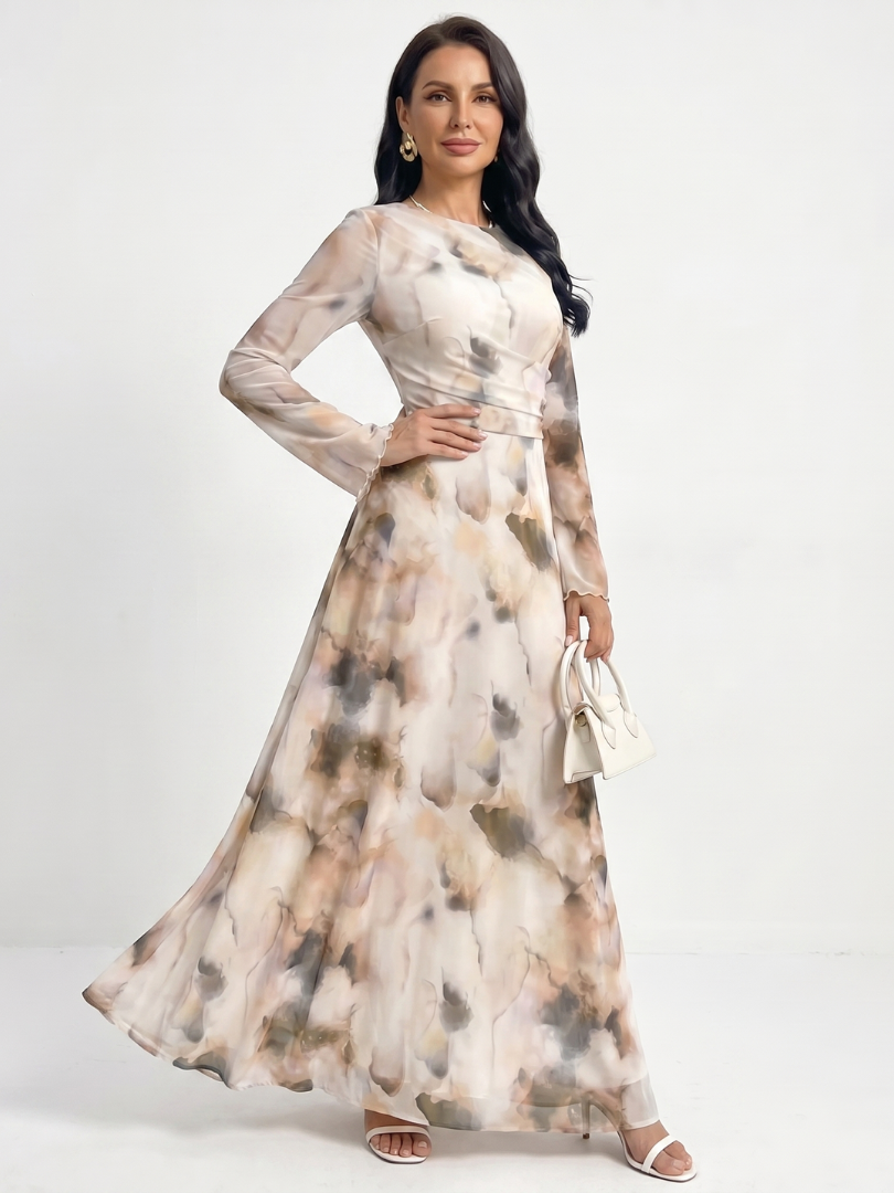 Dorvelli | Women's Maxi Dress – Long Sleeve Abstract Print