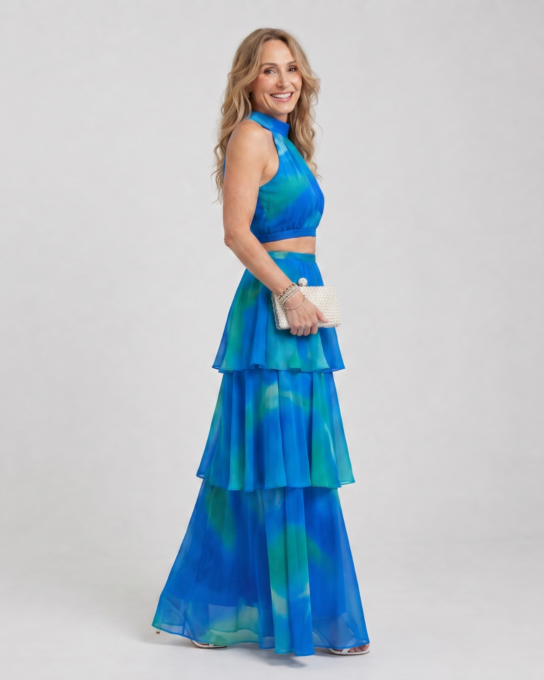 Dorvelli | Women's Maxi Dress – Natural Floral Halter Cutout