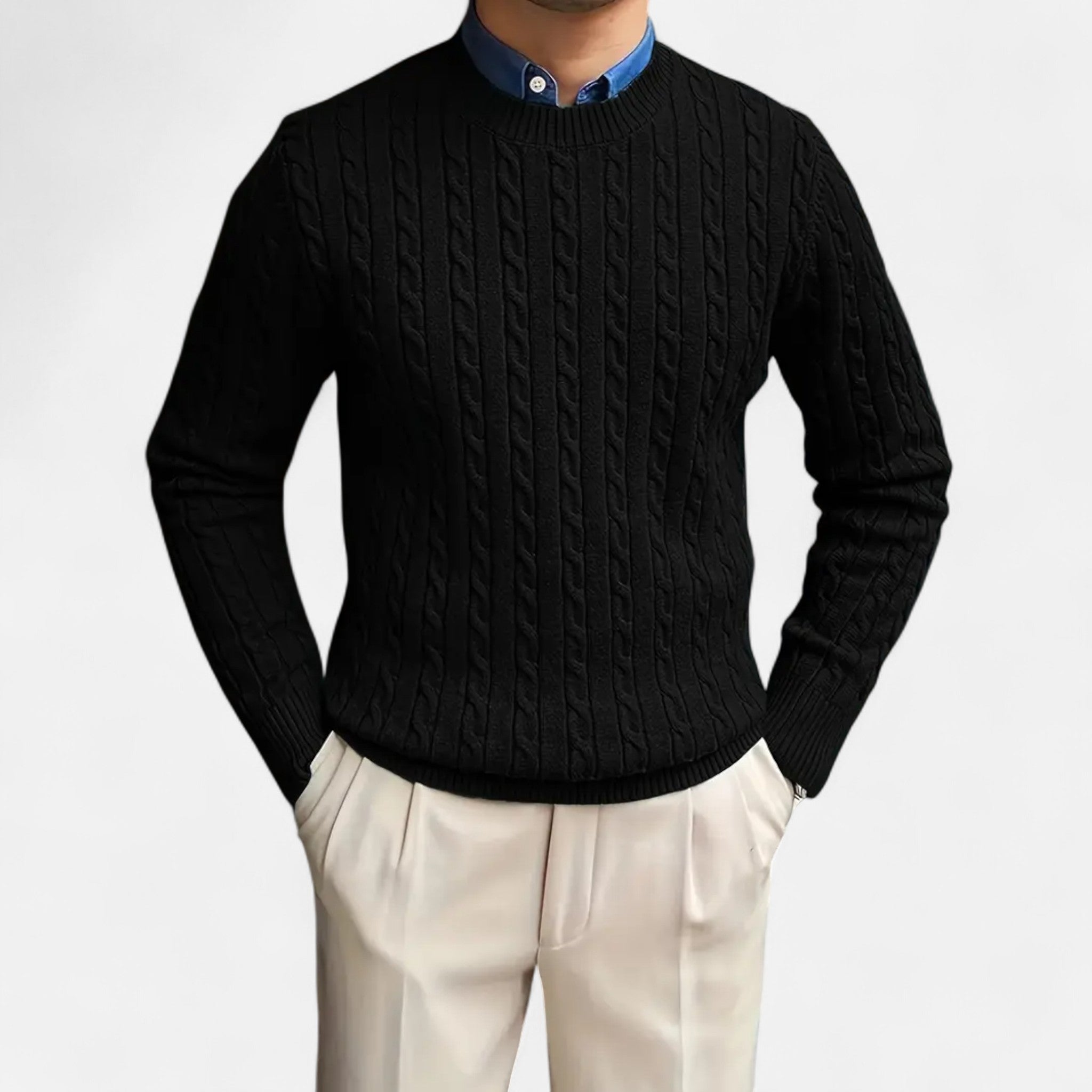 Dorvelli | Men’s Round Neck Twisted Rope Knit Sweater – Classic Cable Jumper
