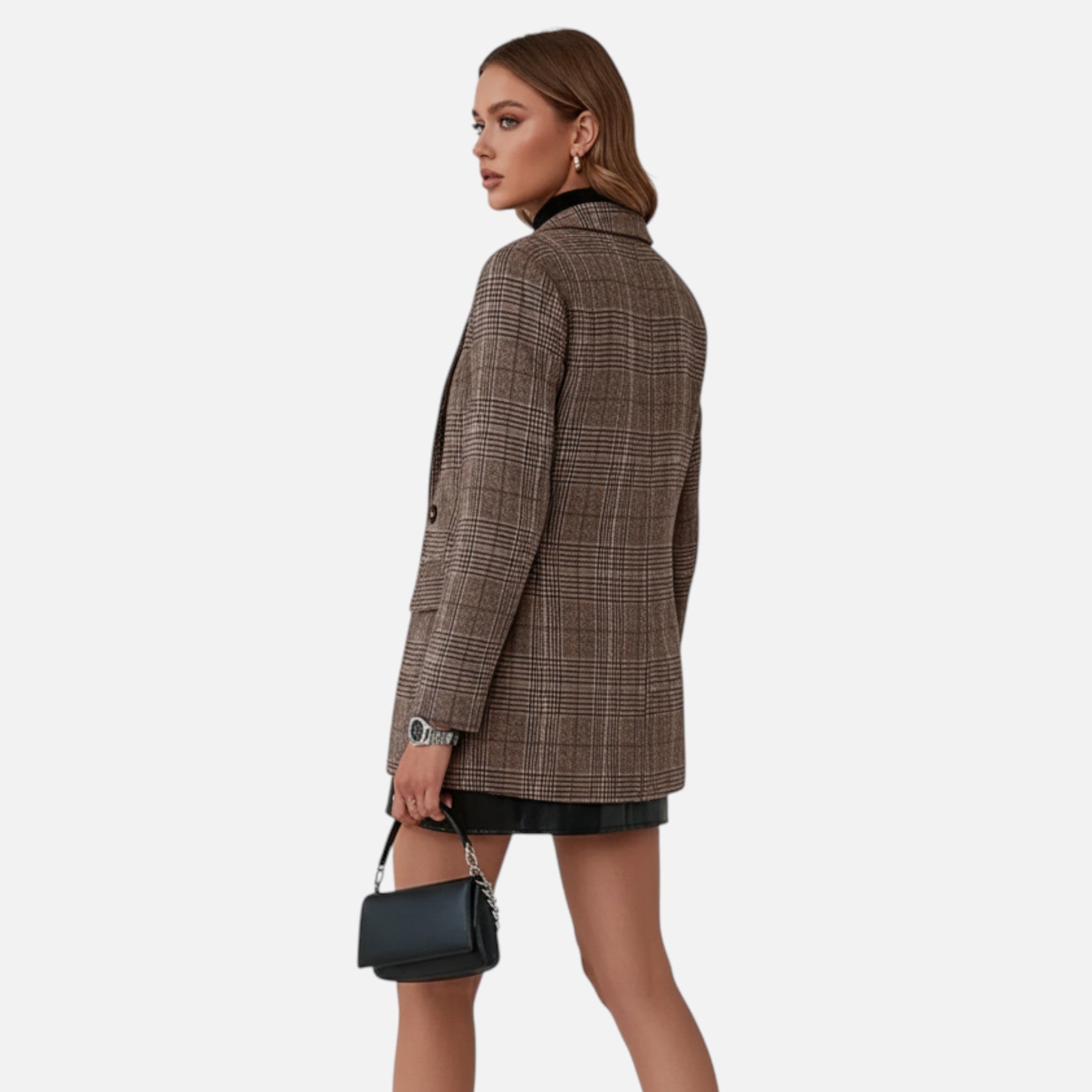 Dorvelli | Women’s Plaid Lapel Blazer – Elegant Workwear Essential
