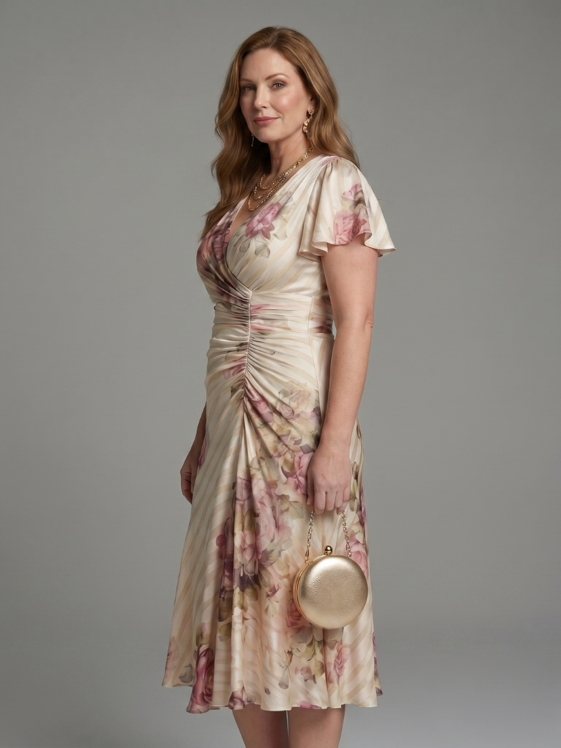 Dorvelli | Women's Midi Dress – Flutter Sleeve Wrap Floral