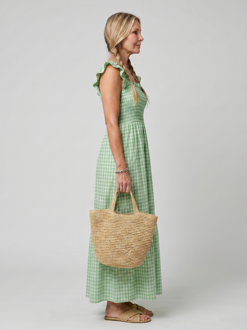 Dorvelli | Women's Midi Dress – Sleeveless Square Neck Gingham
