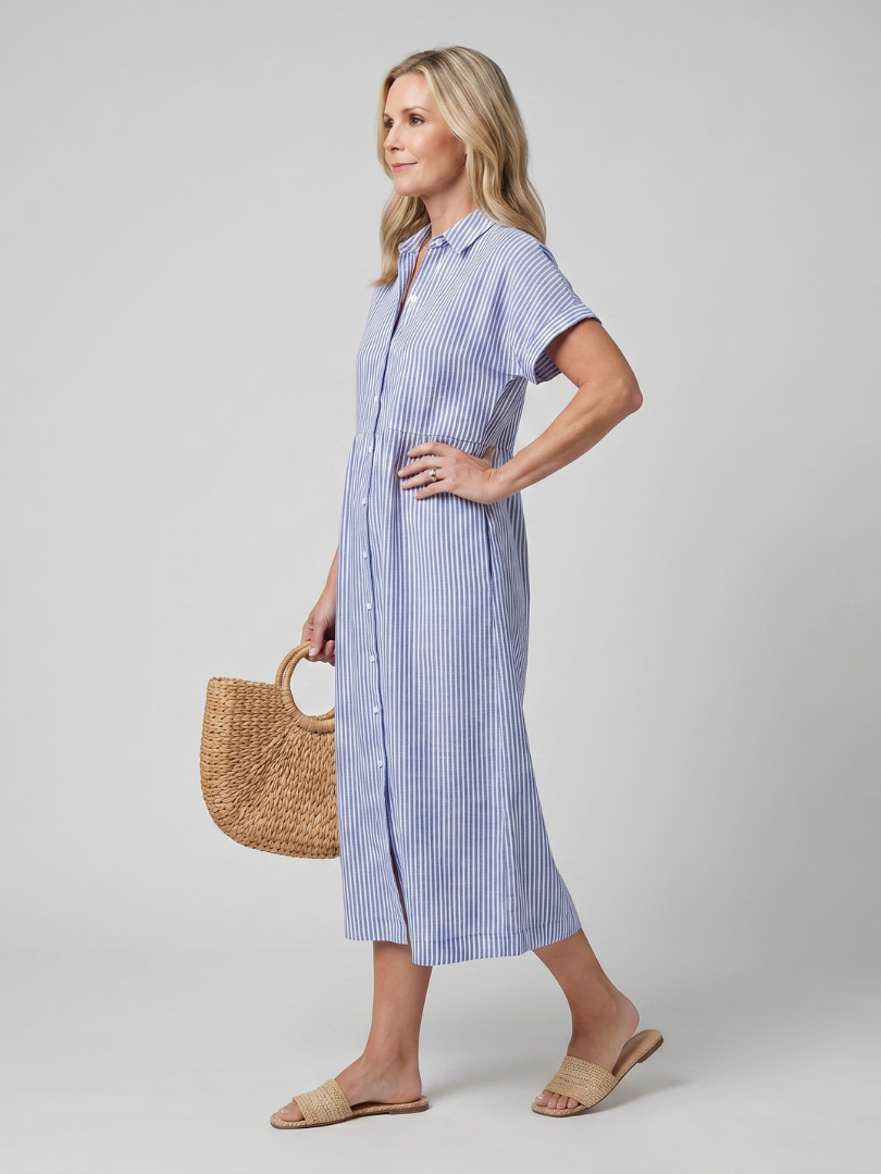 Dorvelli | Women's Midi Dress – Sleeve Stripe Pattern