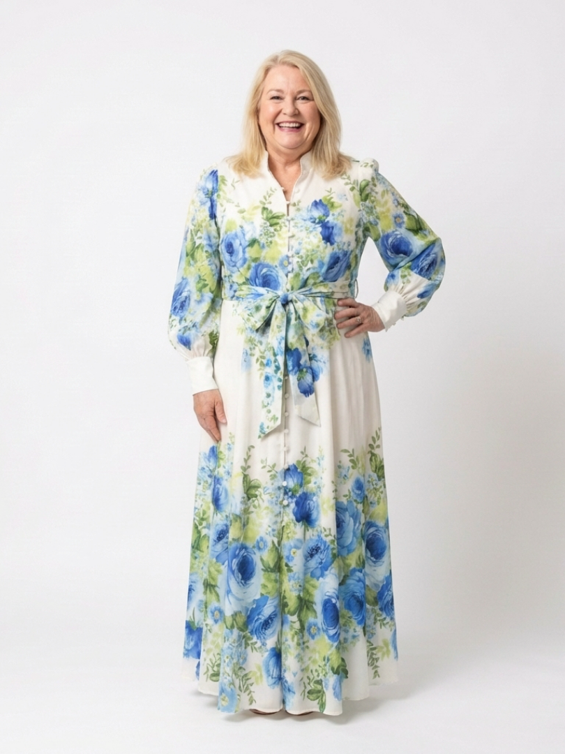Dorvelli | Women's Maxi Dress – Long Sleeve Floral Button