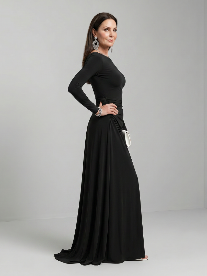 Dorvelli | Women's Maxi Dress – Long Sleeve Boat Neck