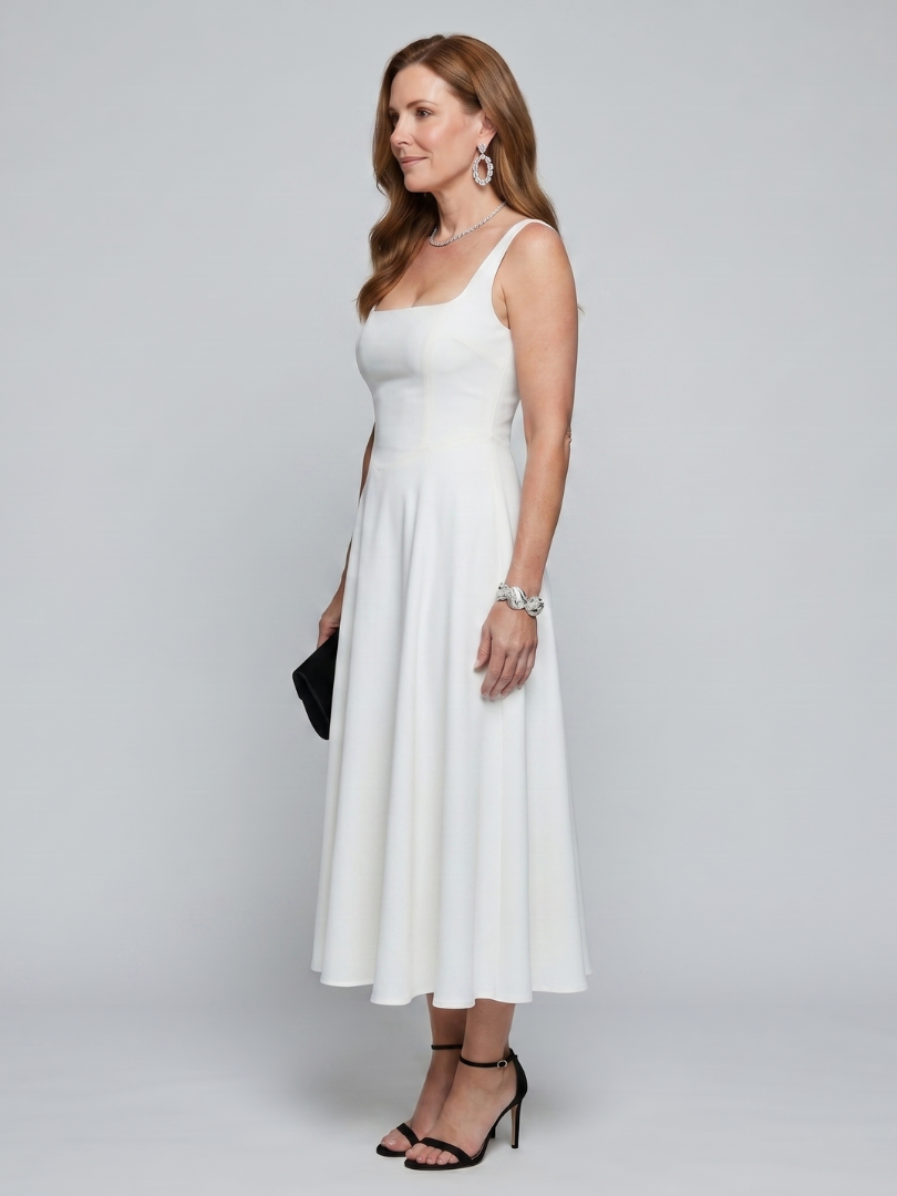 Dorvelli | Women's Midi Dress – Sleeveless Square Neck Flared