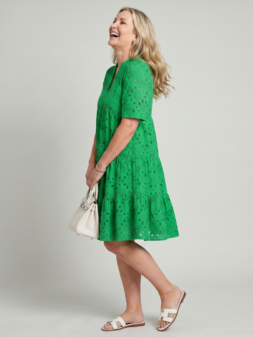 Dorvelli | Women's Midi Dress – Sleeve Eyelet Detail