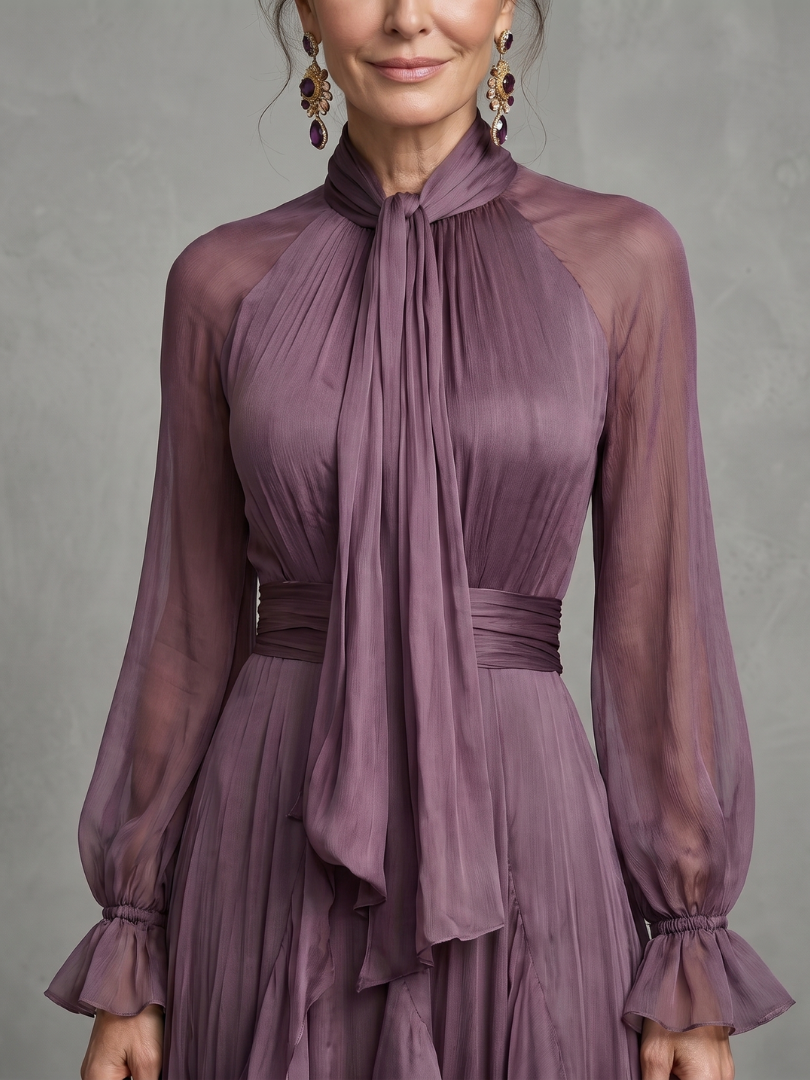 Dorvelli | Women's Maxi Dress – Tie Neck Ruffle Tiered