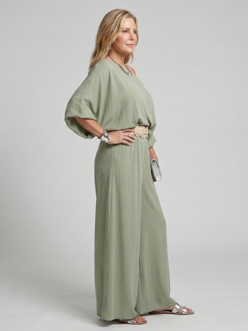 Dorvelli | Women's Two-Piece Set – One Shoulder Wide Sleeve