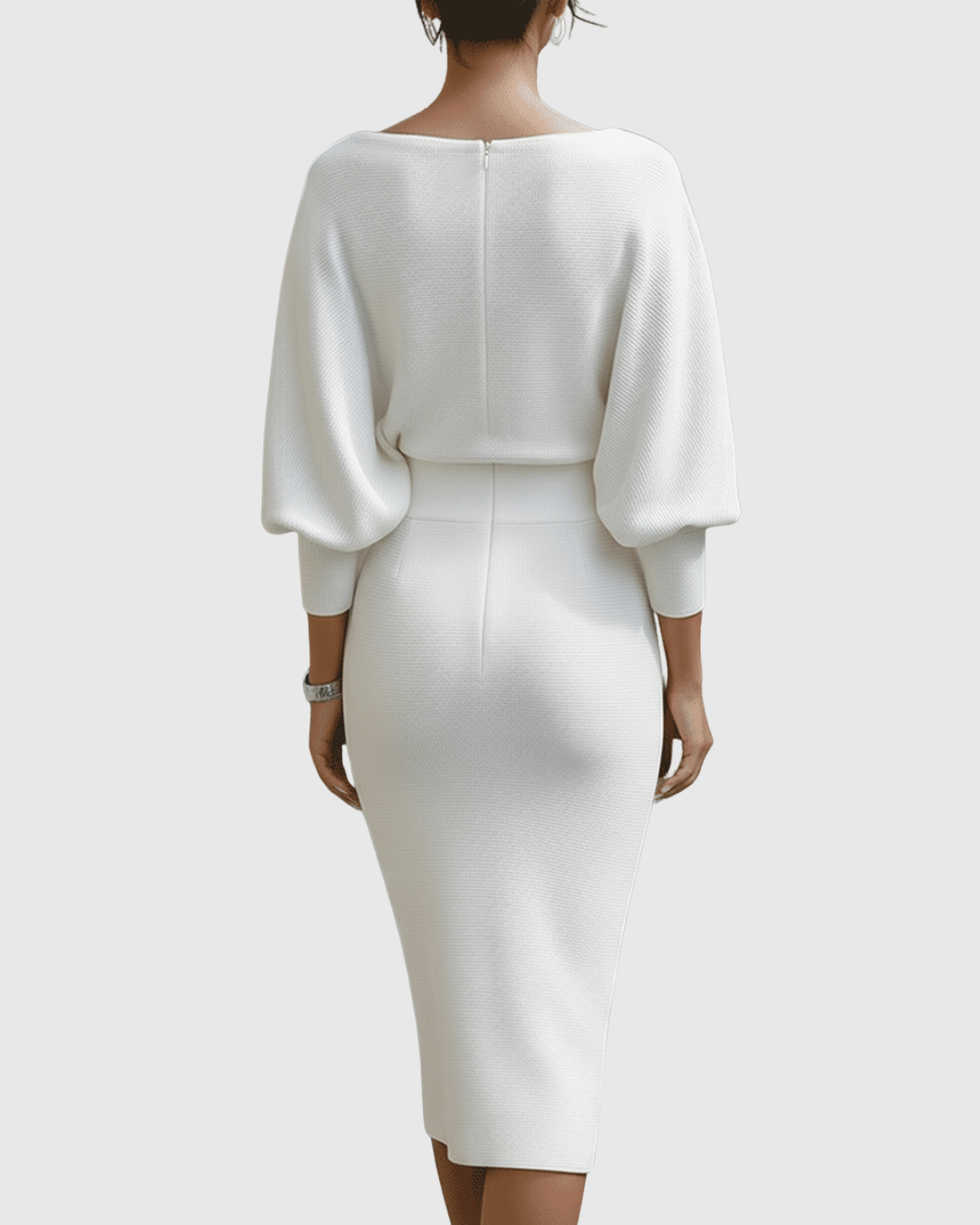 Dorvelli | Women's Midi Dress – White Draped Batwing
