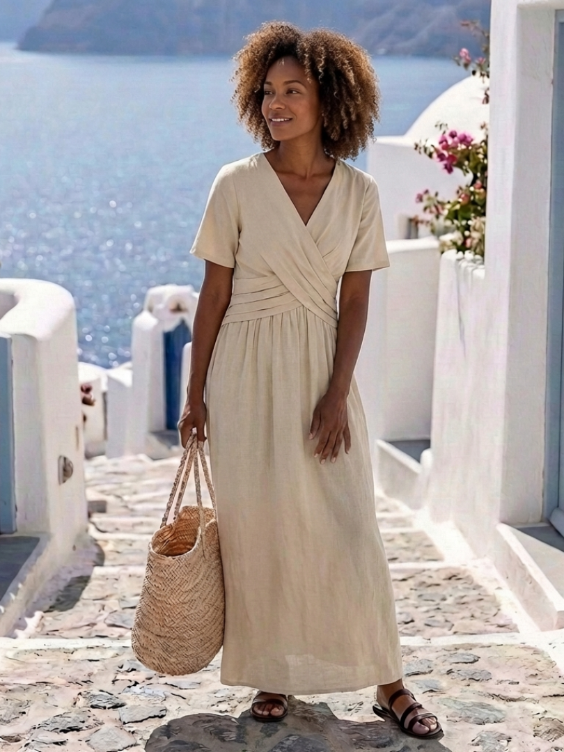 Dorvelli | Women's Midi Dress – Neck Sleeve Wrap Waist
