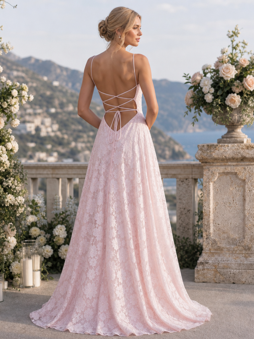 Dorvelli | Women's Maxi Dress – Spaghetti Strap Full Lace