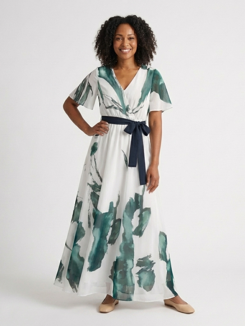 Dorvelli | Women's Maxi Dress – Flutter Sleeve Belted