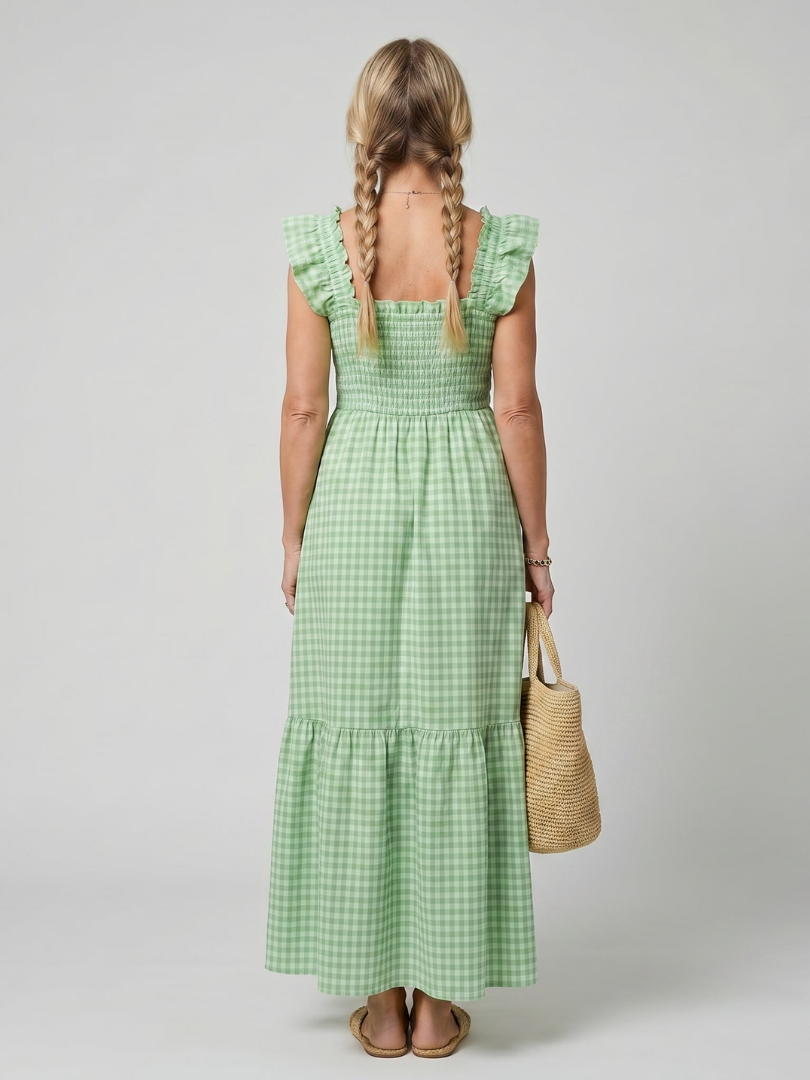 Dorvelli | Women's Midi Dress – Sleeveless Square Neck Gingham