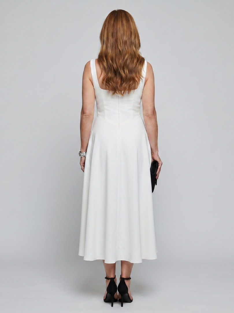 Dorvelli | Women's Midi Dress – Sleeveless Square Neck Flared