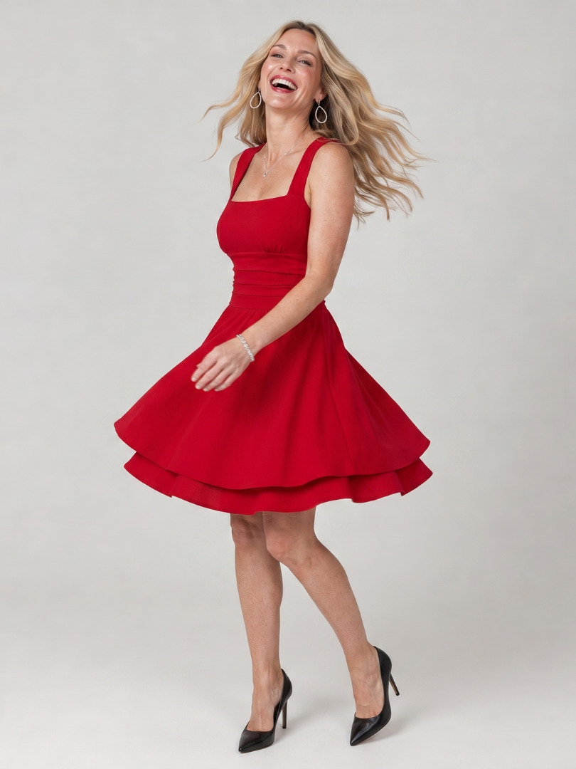 Dorvelli | Women's Mini Dress – Sleeveless Square Neck Flared