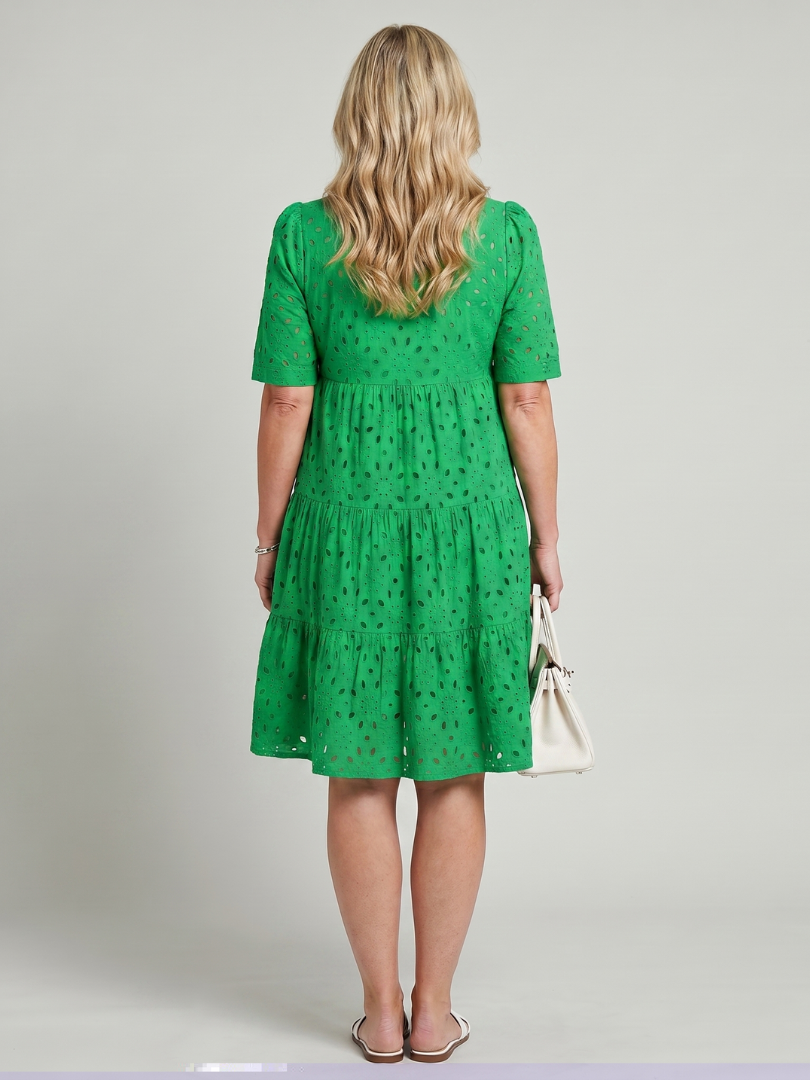 Dorvelli | Women's Midi Dress – Sleeve Eyelet Detail