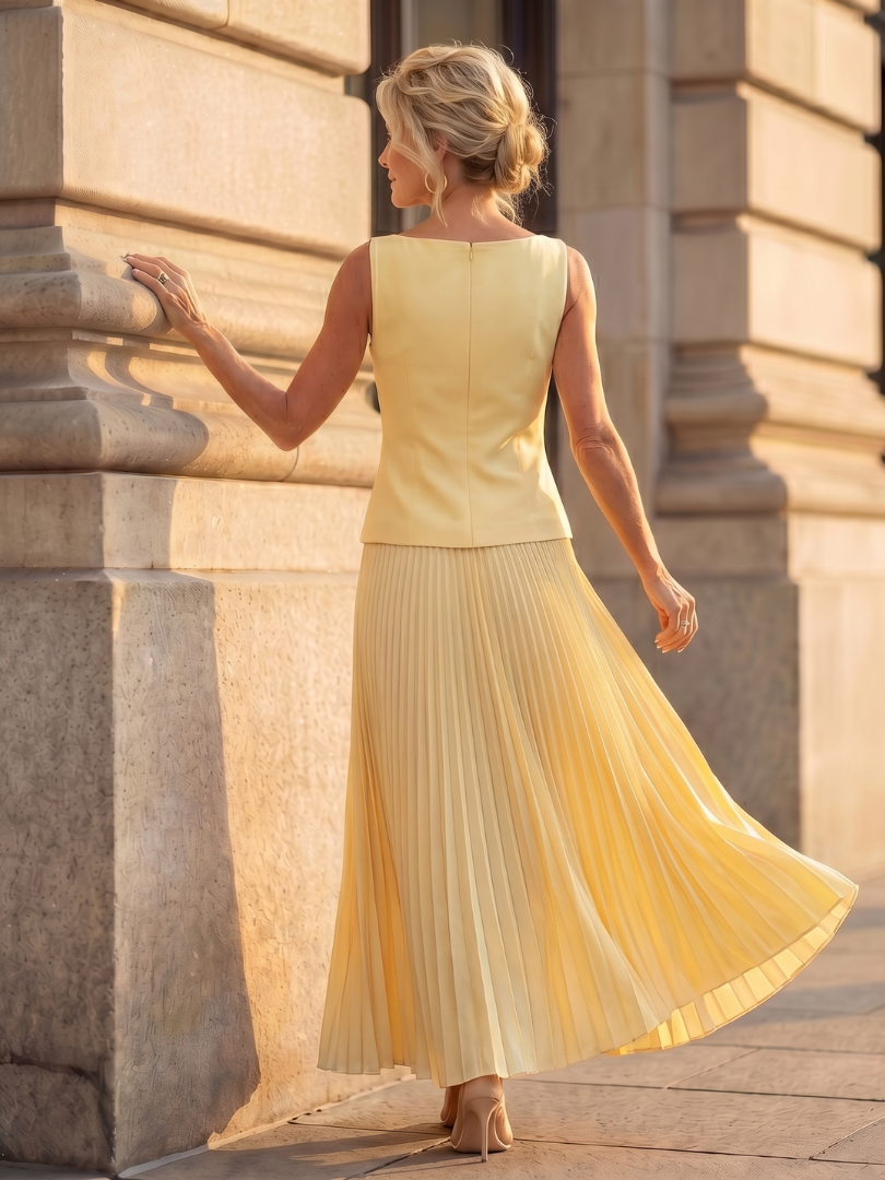 Dorvelli | Women's Two-Piece Set – Structured Bodice Pleated