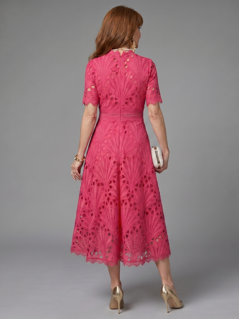 Dorvelli | Women's Midi Dress – Sleeve Eyelet Lace Fitted