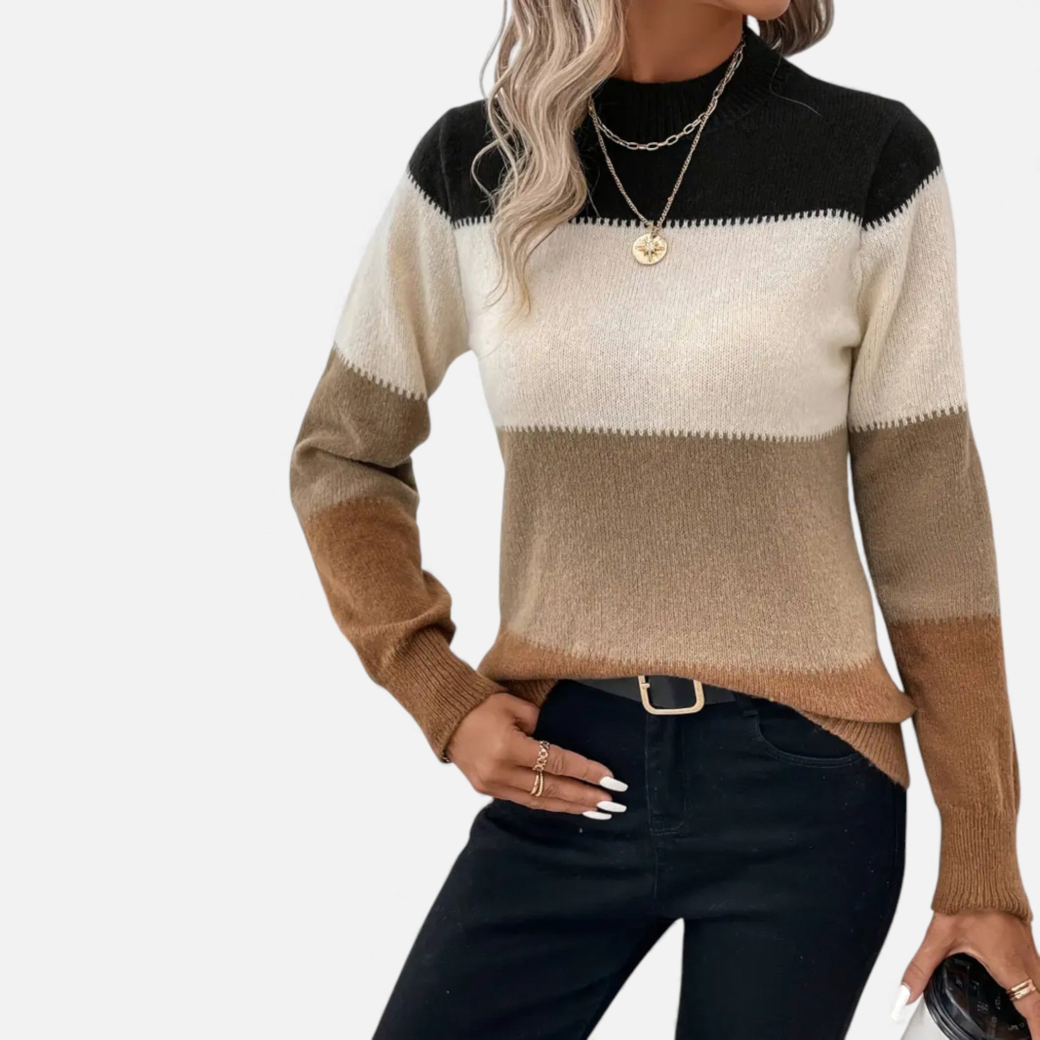 Dorvelli | Women’s Sweater – Elegant Striped Crew-Neck