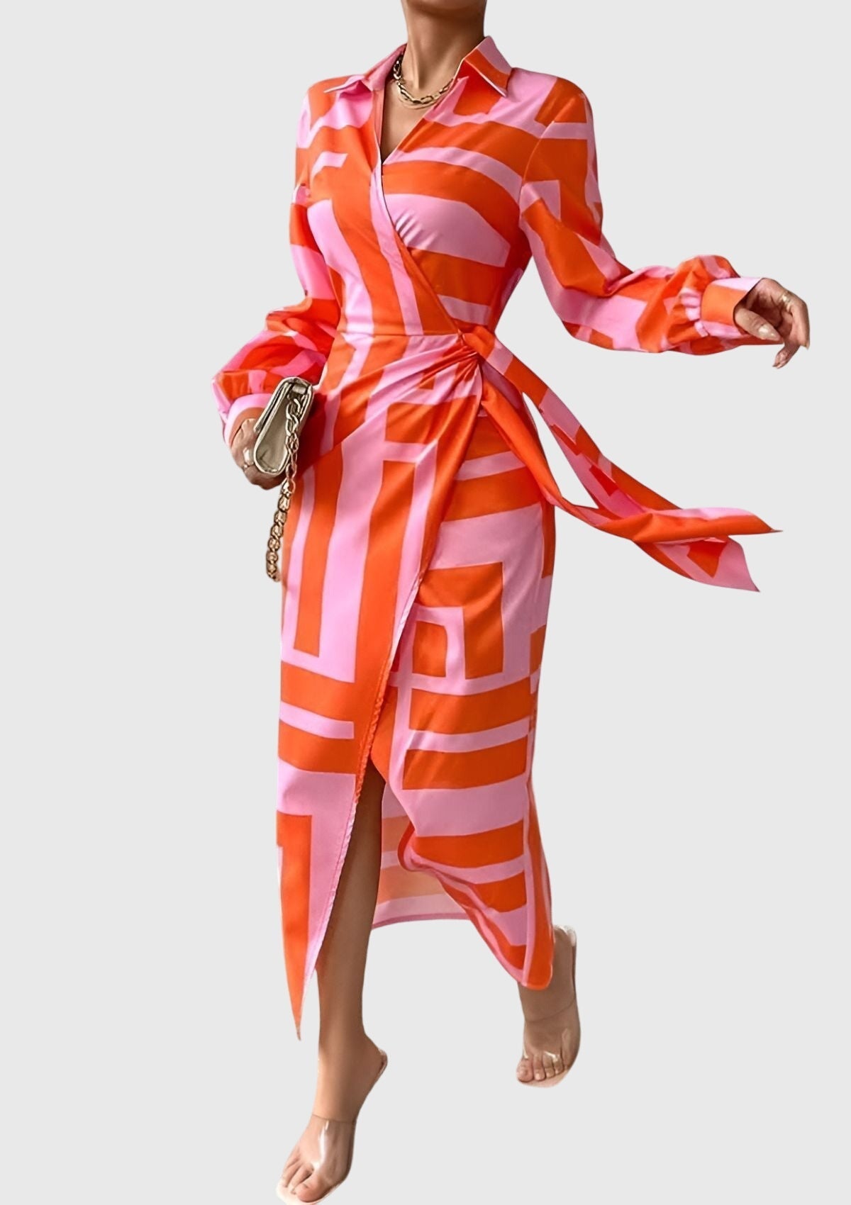 Dorvelli | Women's Midi Dress – Elegant Wrap Print