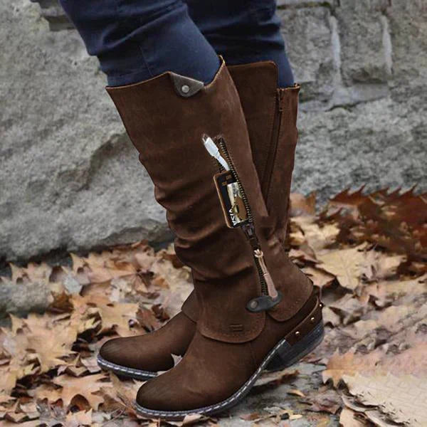 Dorvelli | Women’s Knee-High Boots – Side-Zip Block Heel