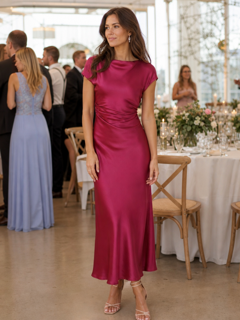 Dorvelli | Women's Midi Dress – Sleeve Boat Neck Fitted
