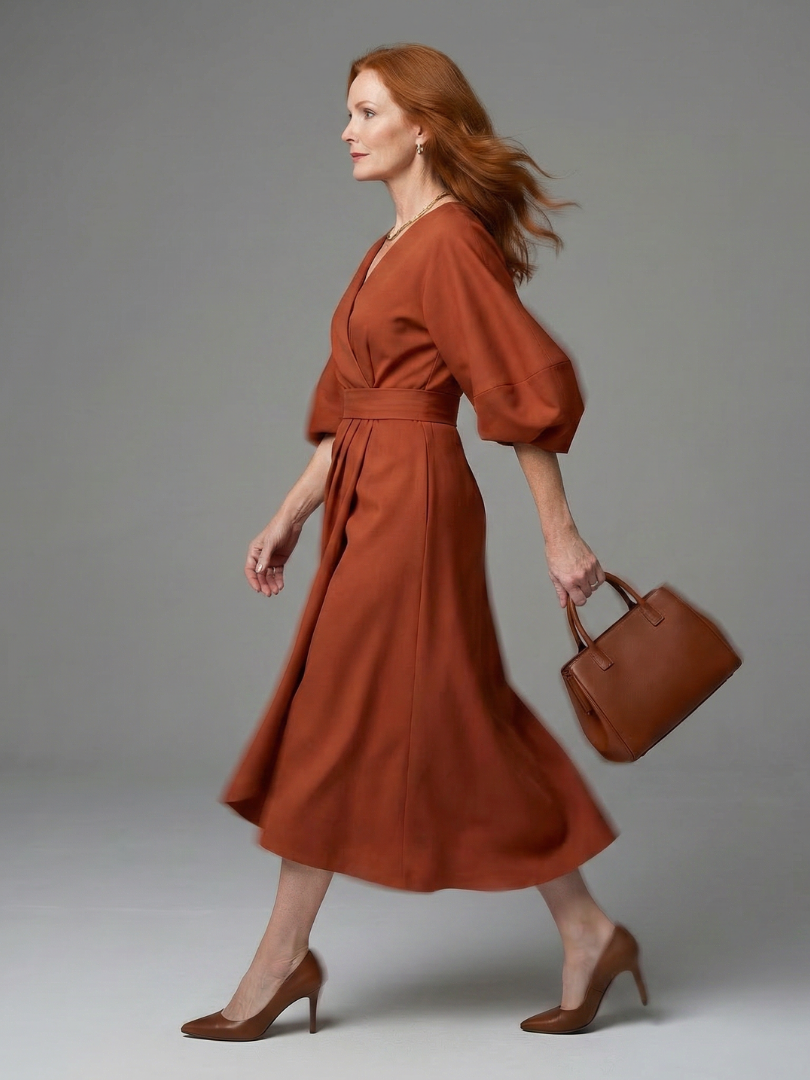 Dorvelli | Women's Midi Dress – Sculpted Waist Panel