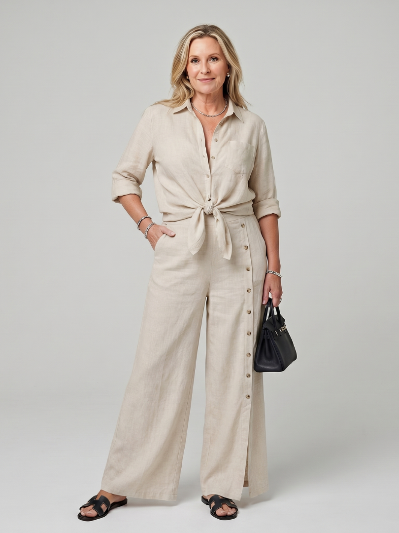 Dorvelli | Women's Two-Piece Set – Long Sleeve Tie Front