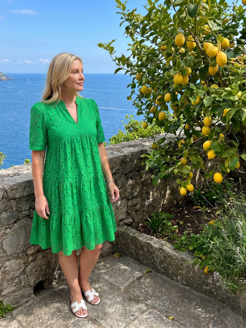 Dorvelli | Women's Midi Dress – Sleeve Eyelet Detail