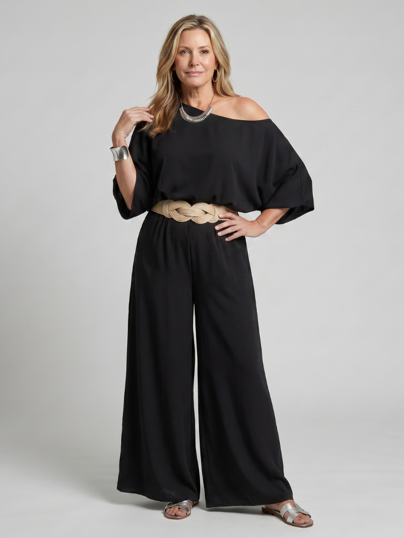 Dorvelli | Women's Two-Piece Set – One Shoulder Wide Sleeve