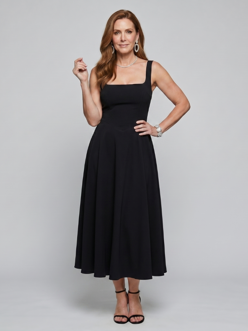 Dorvelli | Women's Midi Dress – Sleeveless Square Neck Flared