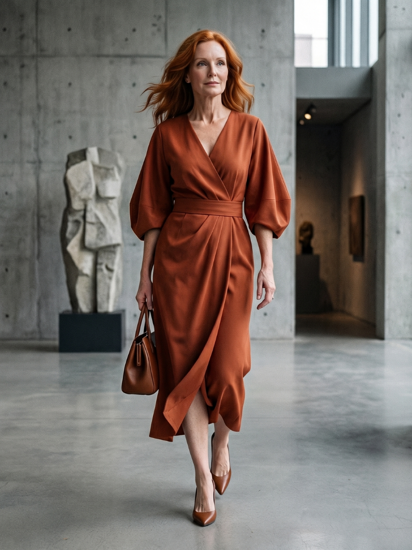 Dorvelli | Women's Midi Dress – Sculpted Waist Panel