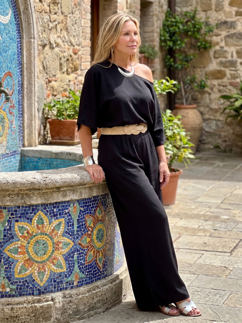 Dorvelli | Women's Two-Piece Set – One Shoulder Wide Sleeve