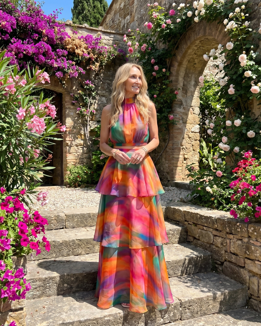 Dorvelli | Women's Maxi Dress – Natural Floral Halter Cutout