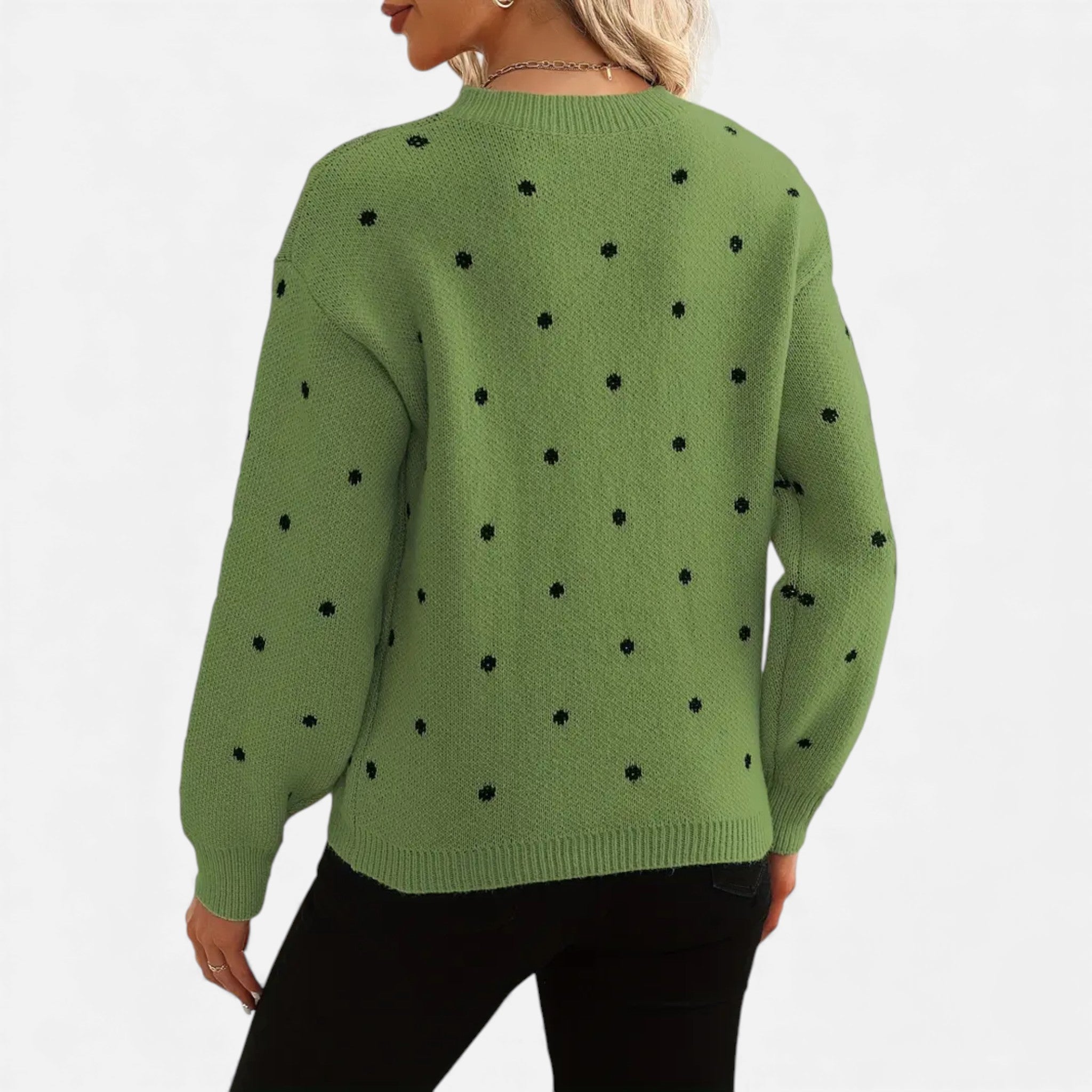 Dorvelli | Women’s Sweater – Polka-Dot Crew-Neck Elegance