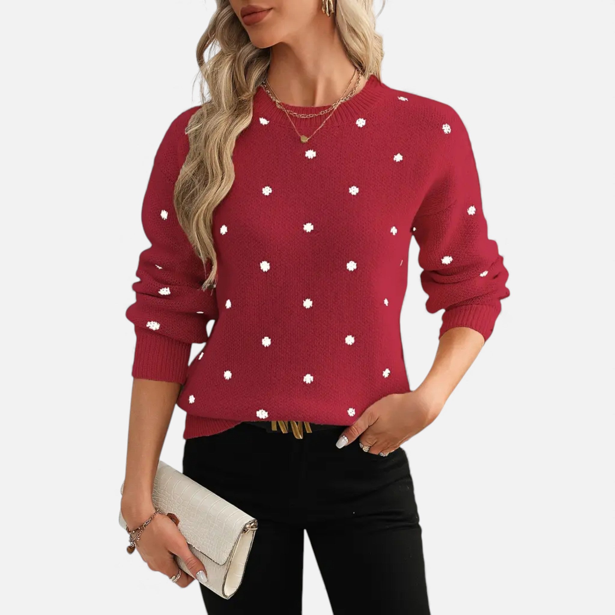 Dorvelli | Women’s Sweater – Polka-Dot Crew-Neck Elegance