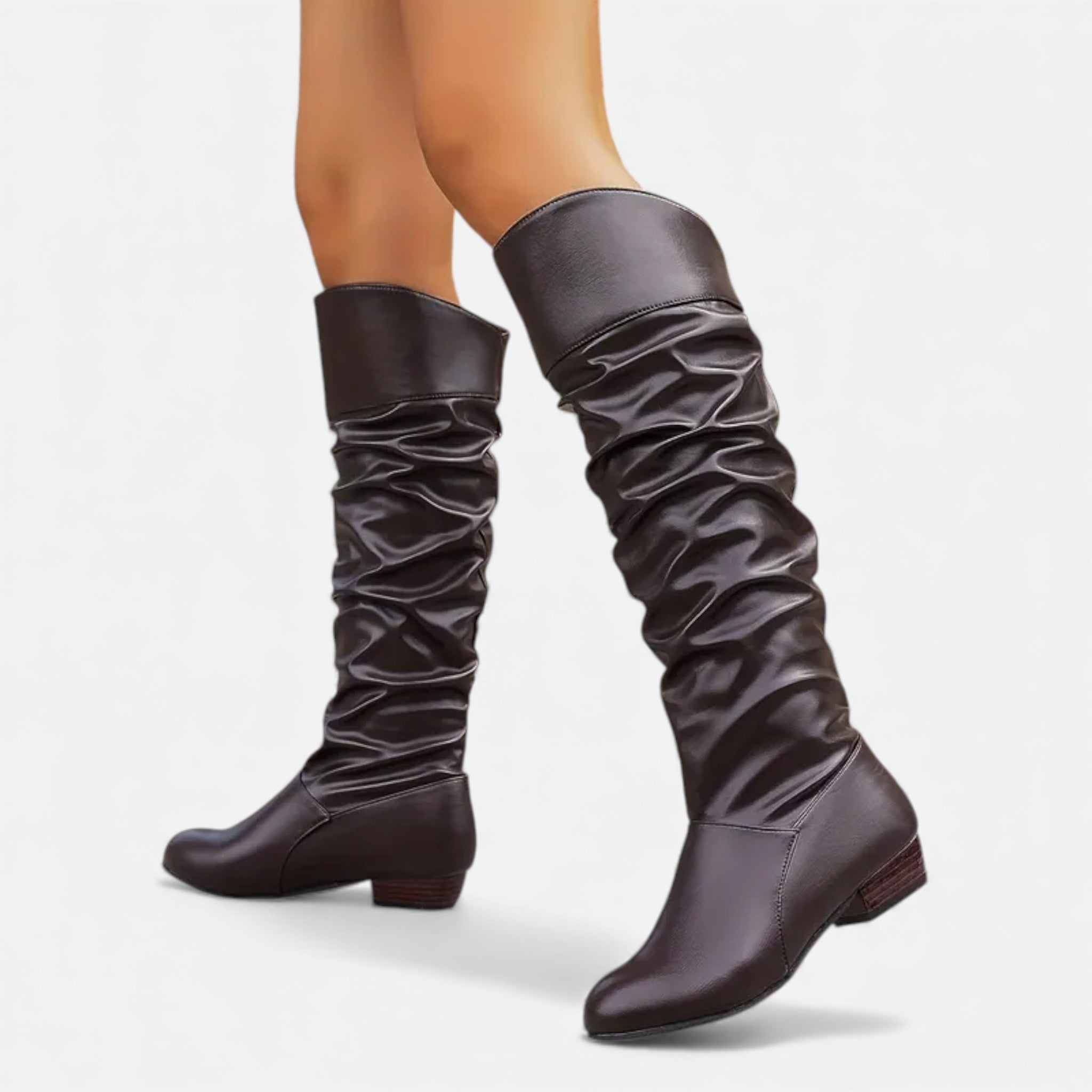Dorvelli | Women’s Pleated Tube Boots – Block Heel Elegance