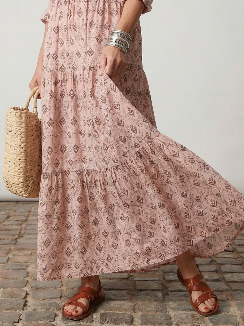 Dorvelli | Women's Maxi Dress – Notch Neck Printed Long