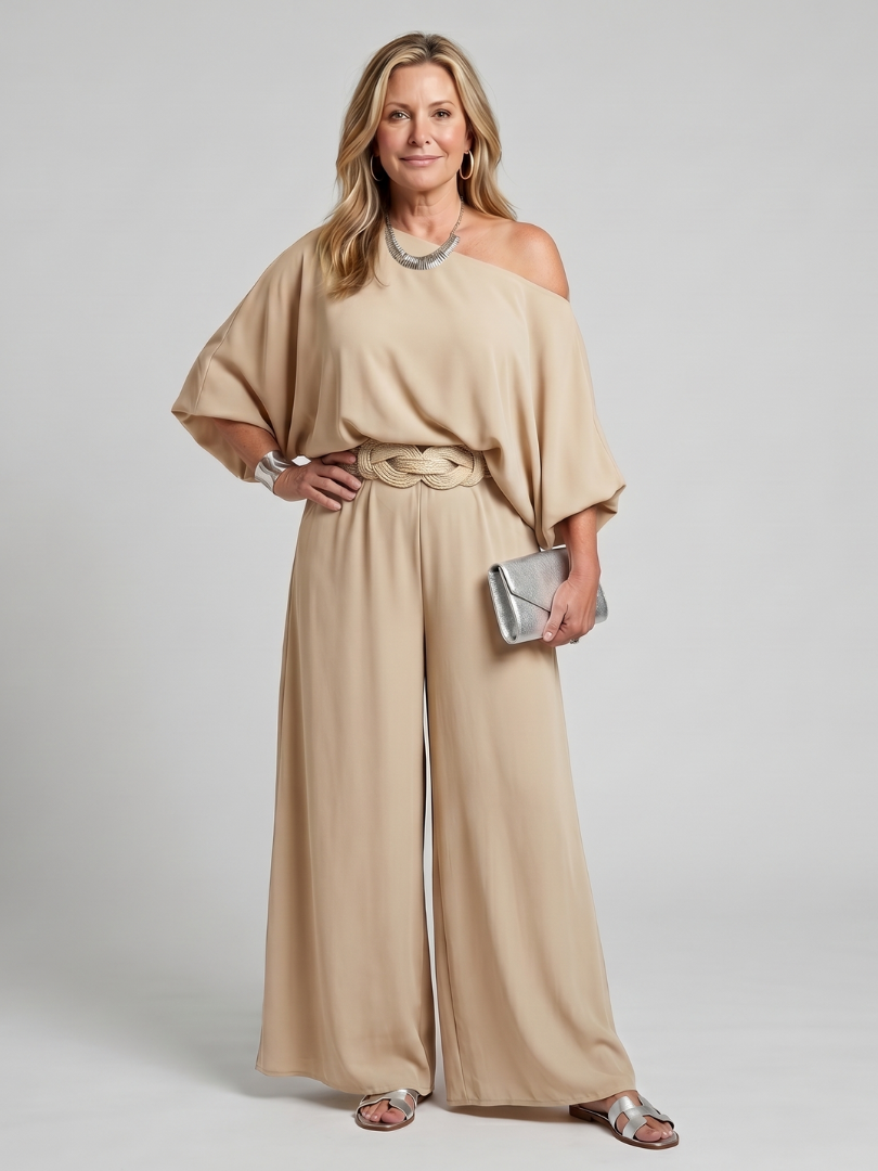 Dorvelli | Women's Two-Piece Set – One Shoulder Wide Sleeve