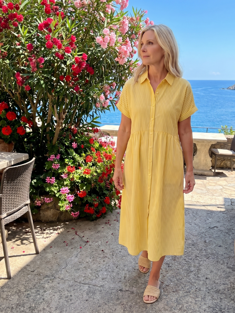 Dorvelli | Women's Midi Dress – Sleeve Stripe Pattern