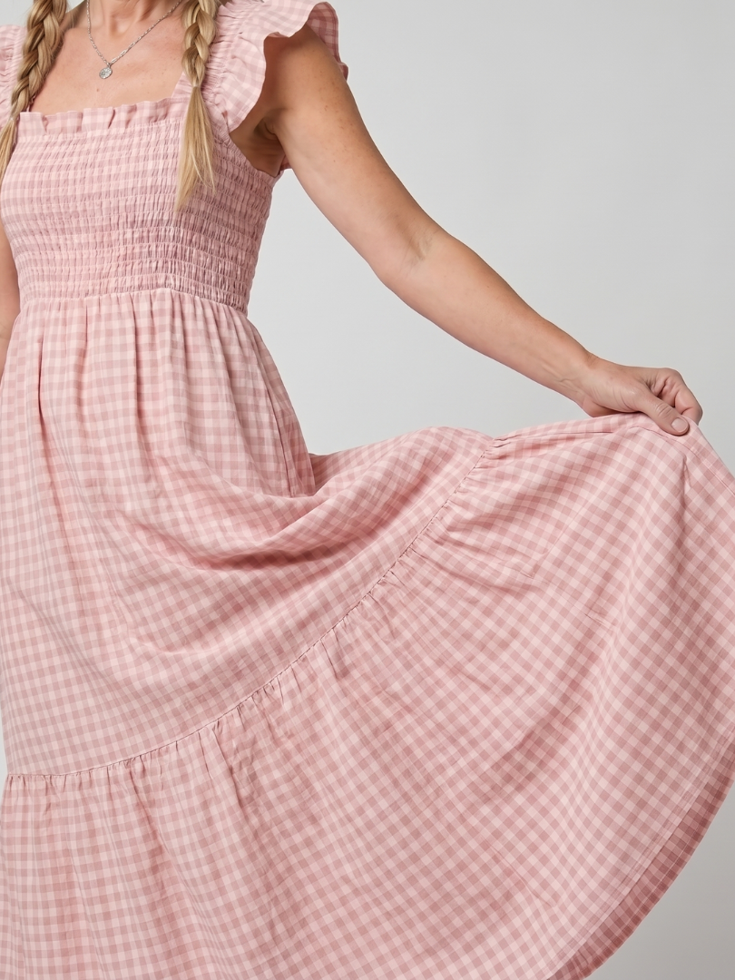 Dorvelli | Women's Midi Dress – Sleeveless Square Neck Gingham