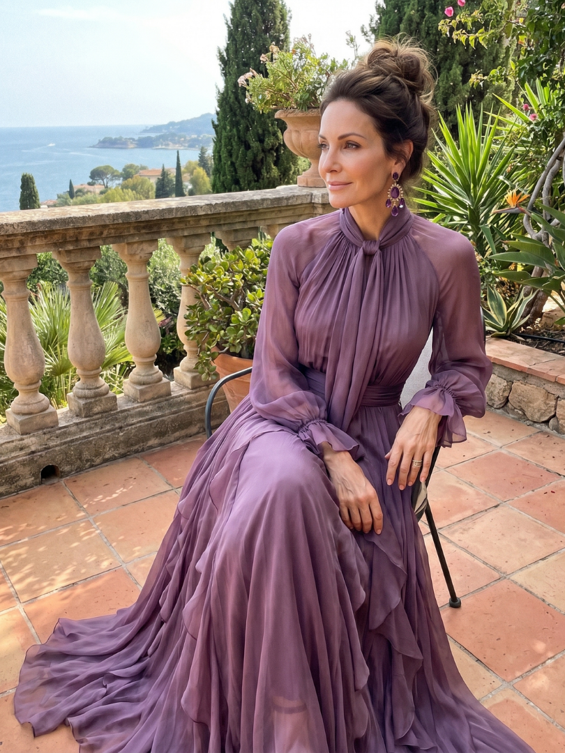Dorvelli | Women's Maxi Dress – Tie Neck Ruffle Tiered