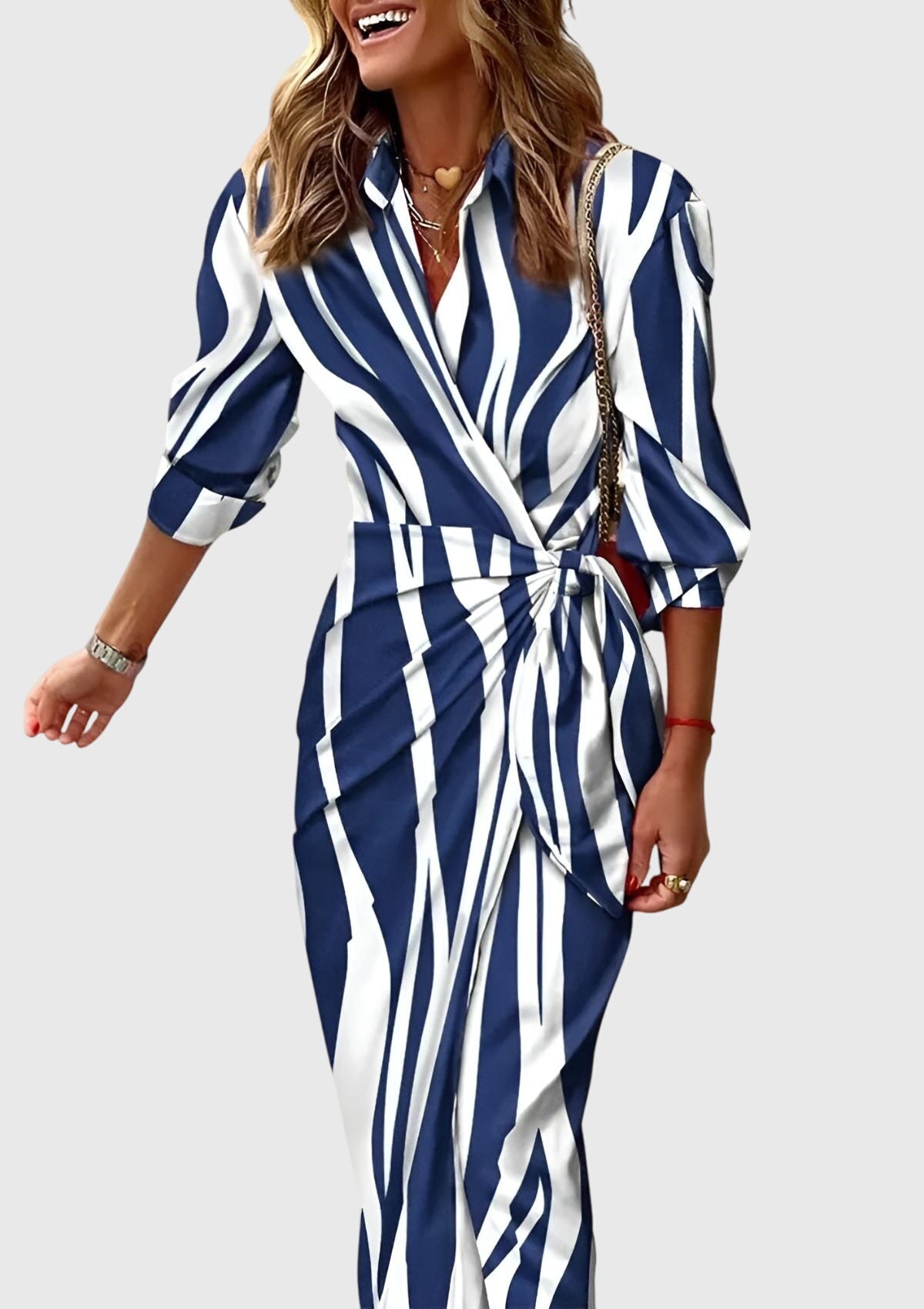 Dorvelli | Women's Midi Dress – Elegant Wrap Print