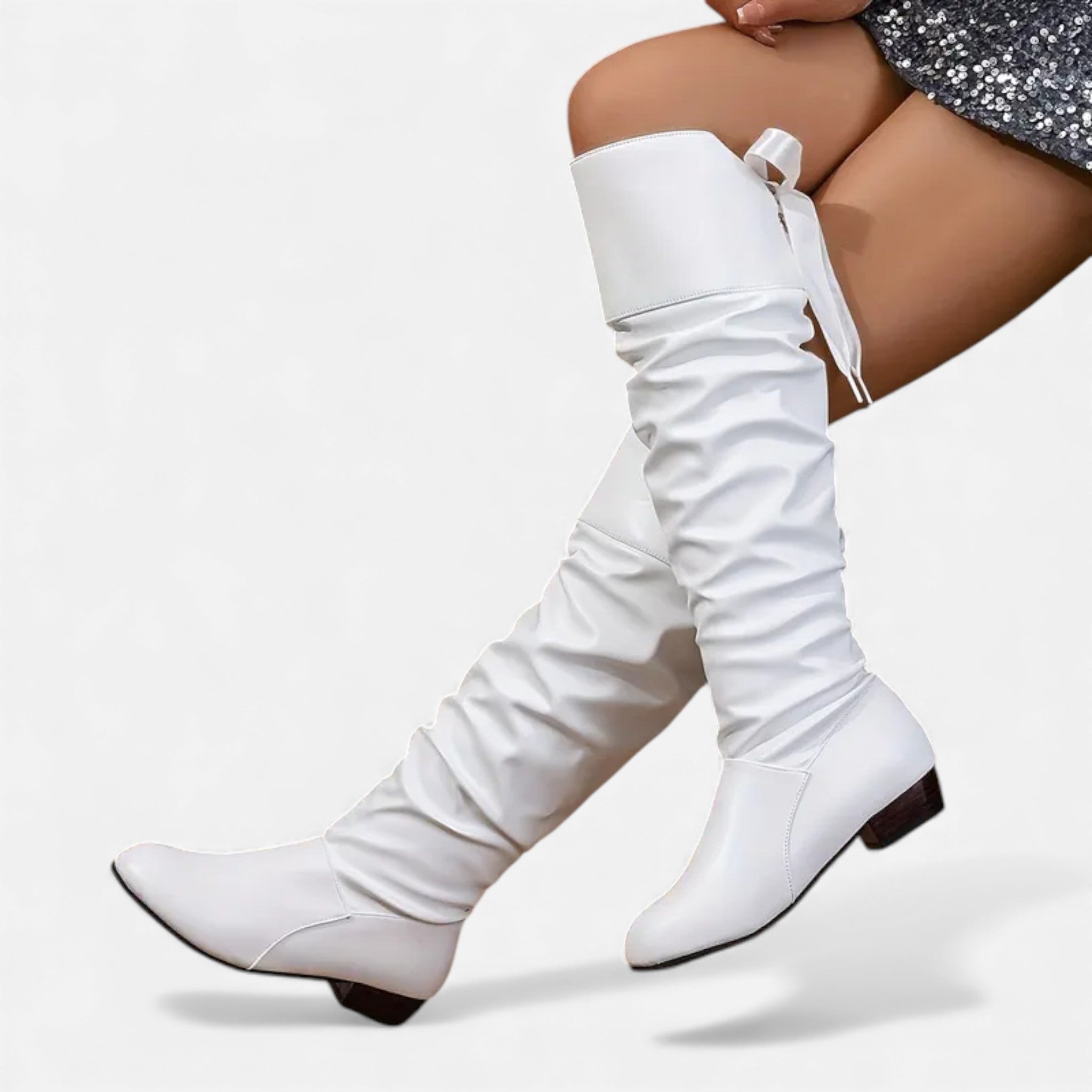 Dorvelli | Women’s Bow Knee-High Boots – Classic Low-Heel Elegance