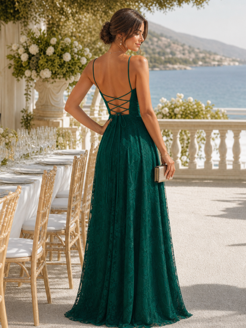Dorvelli | Women's Maxi Dress – Spaghetti Strap Full Lace