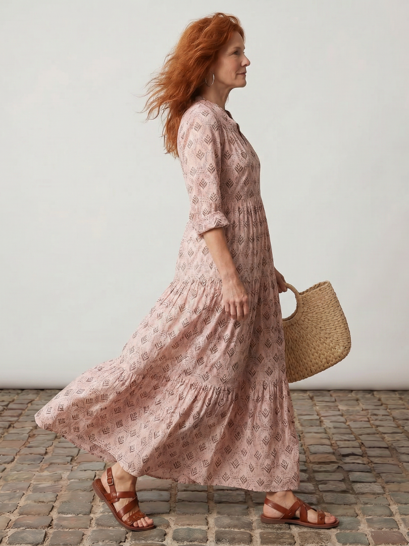 Dorvelli | Women's Maxi Dress – Notch Neck Printed Long