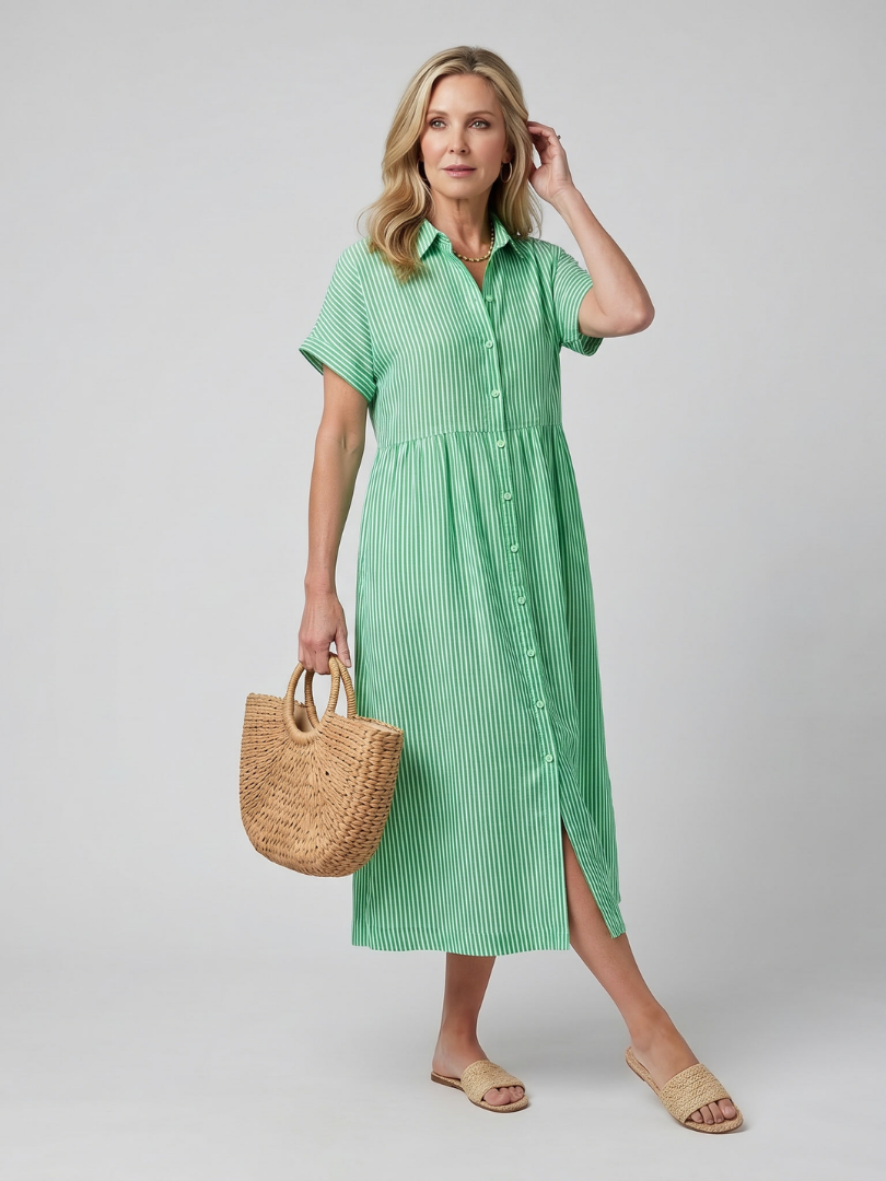 Dorvelli | Women's Midi Dress – Sleeve Stripe Pattern