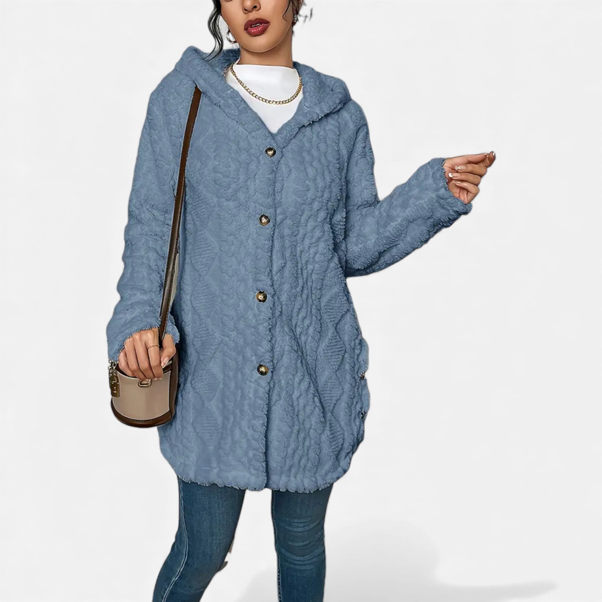 Dorvelli | Women’s Jacquard Plush Hooded Cardigan – Winter Warm Elegance